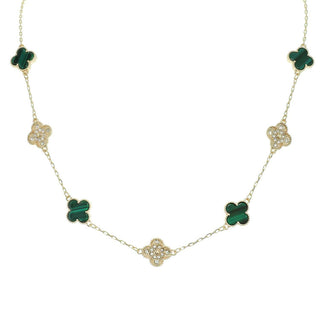 Quatrefoil Gemstone Pave Station Necklace