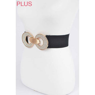 Plus Size Crystal Buckle Metallic Elastic Belt