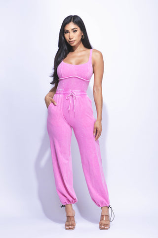 Washed jumpsuit with adjustable ankle