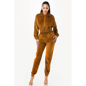 VELOUR HOODIE SET: HUNTER GREEN / M