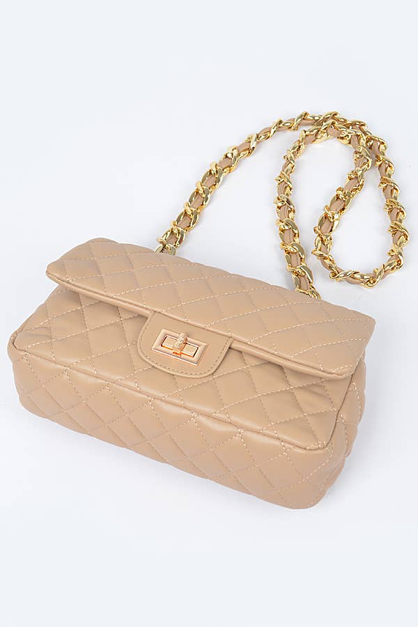 Quilted Faux Leather Shoulder Bag W/Oversized Chain