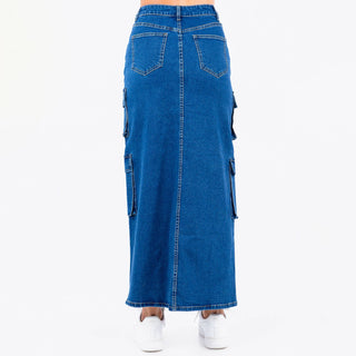 CARGO POCKET DENIM MAXI SKIRT