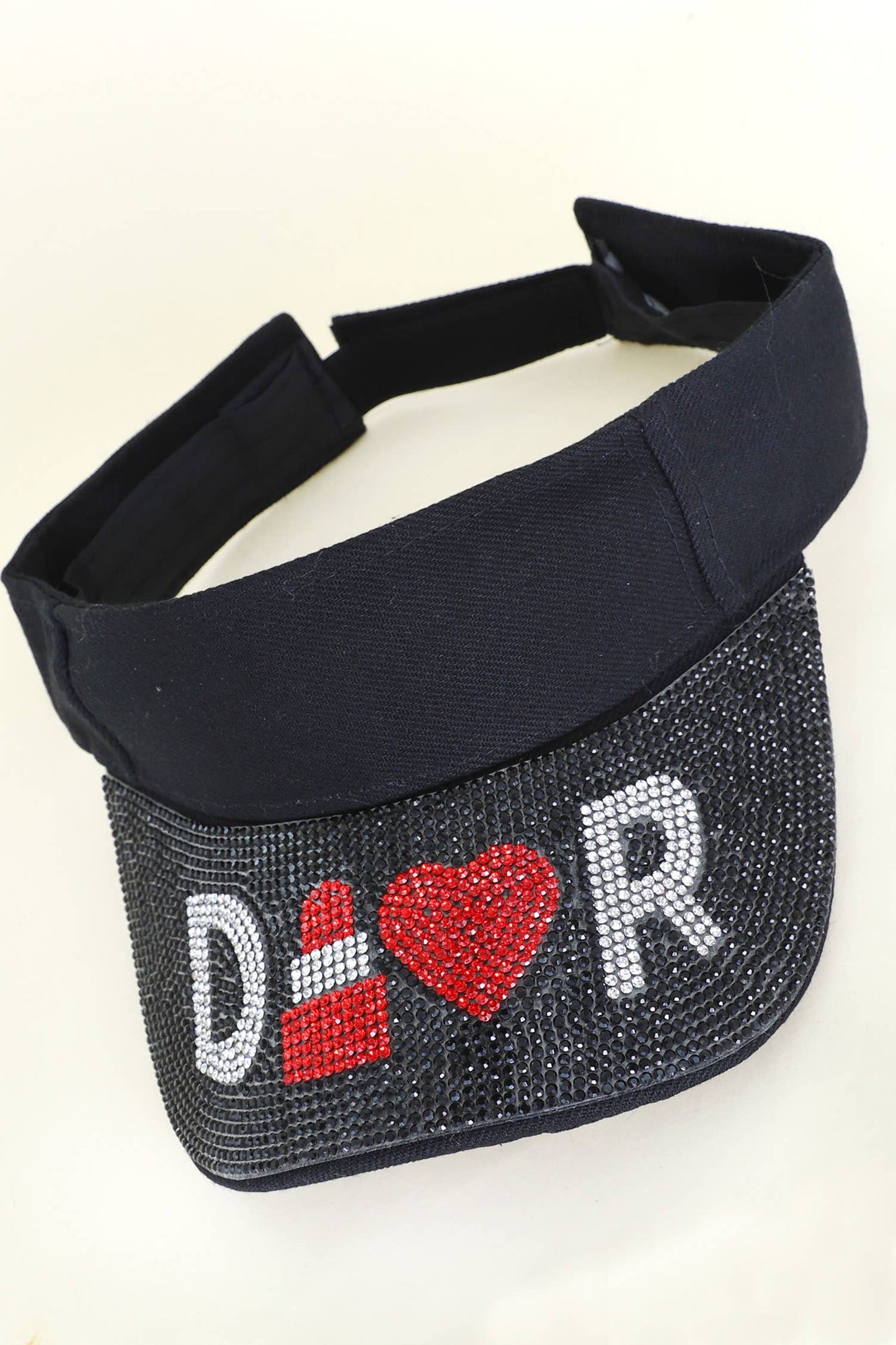 "Dior" Rhinestone Heart & Lipstick Visor Hat