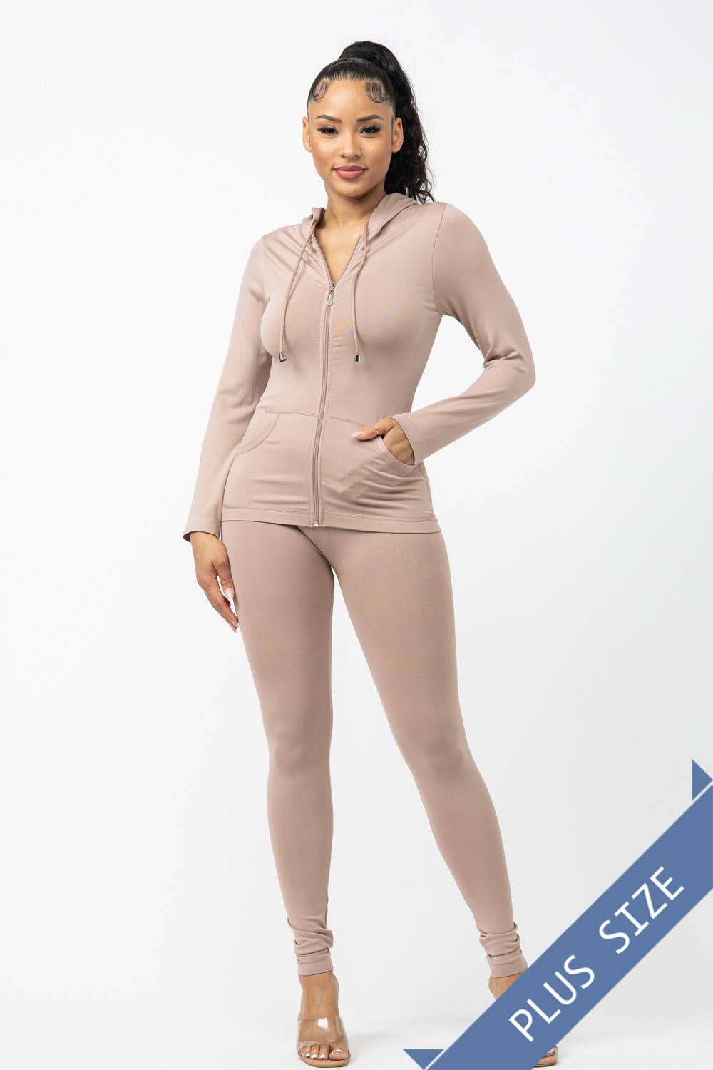 Plus Size Seamless Zip Up Hoodie And Leggings Set