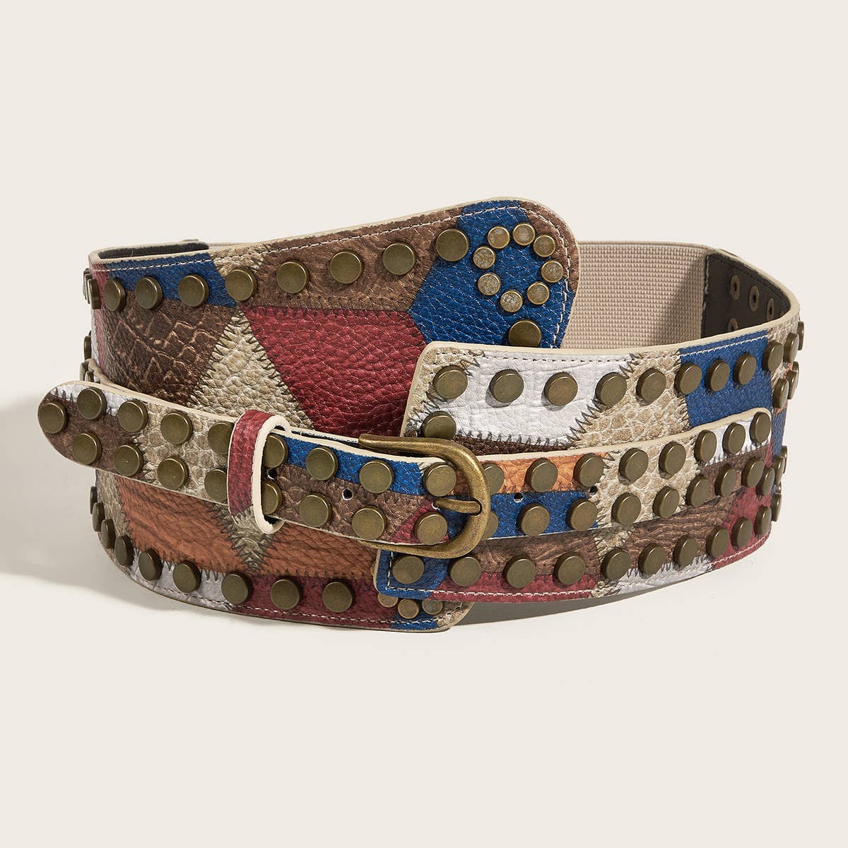 BRONZE NAIL METAL BUCKLE ELASTIC GIRDLE BELT_CWABE0274