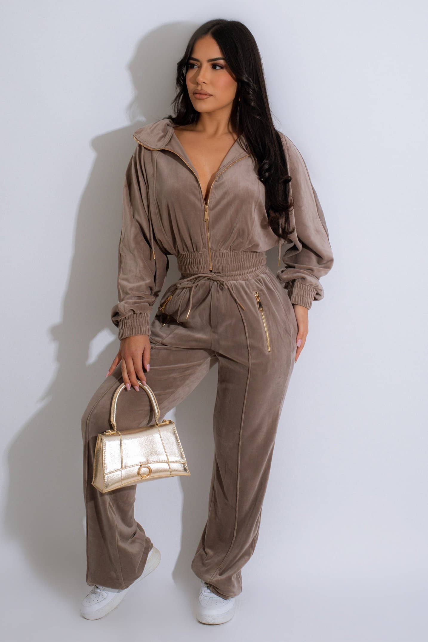 VELOUR ZIP UP JACKET & PANTS SET