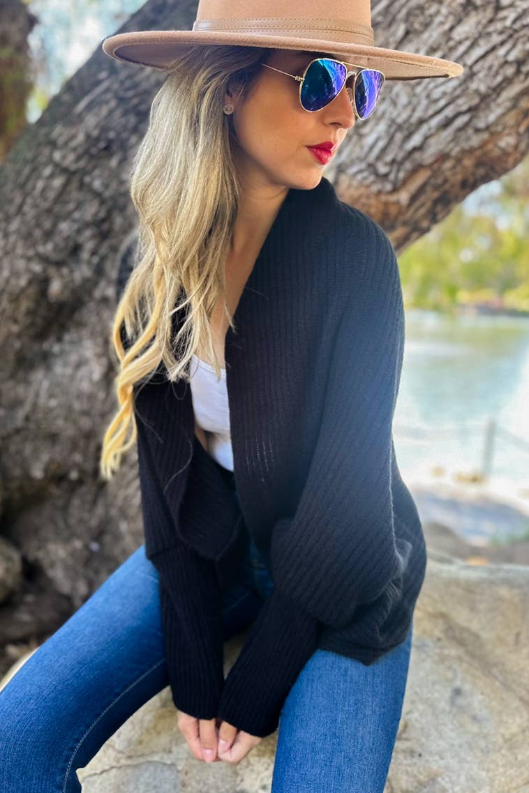 Black Soft Rib Knitted Shrug Cardigan