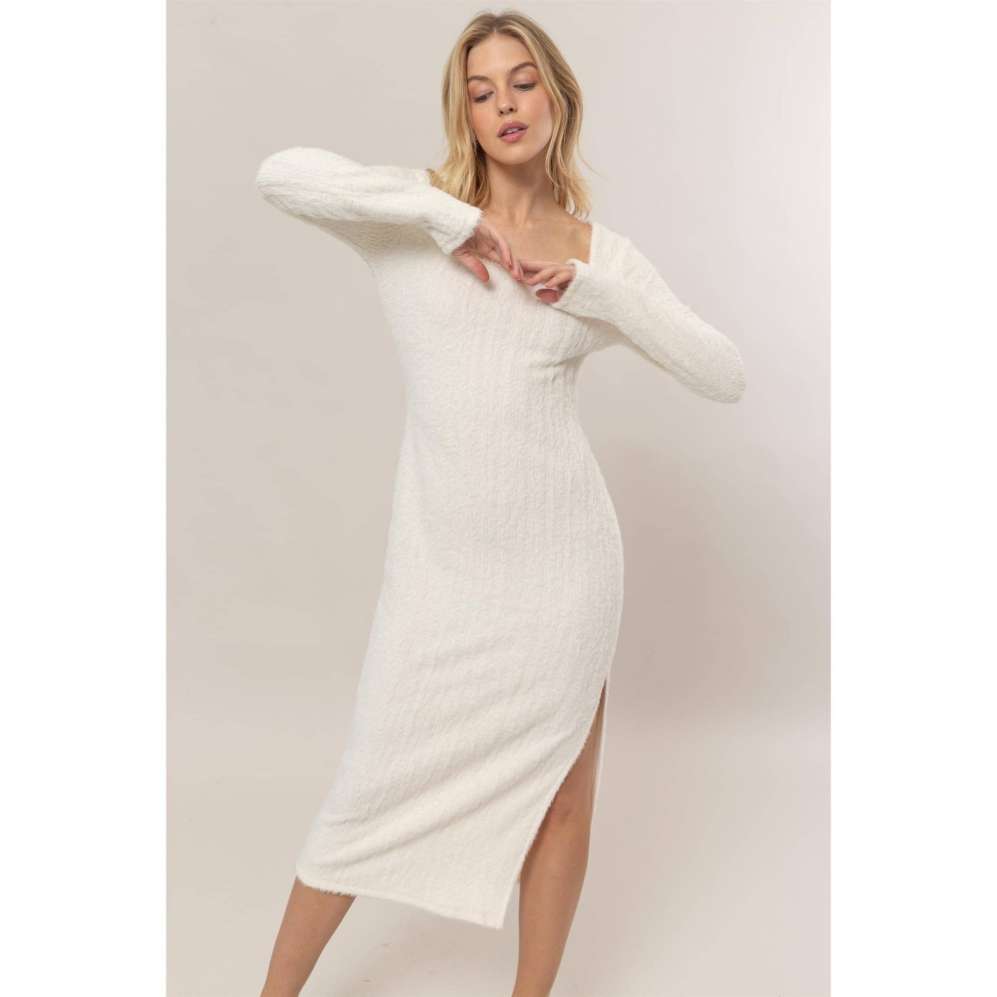 Fuzzy Knit Midi Dress Denim Dolls Fuzzy Knit Midi Dress Denim Dolls