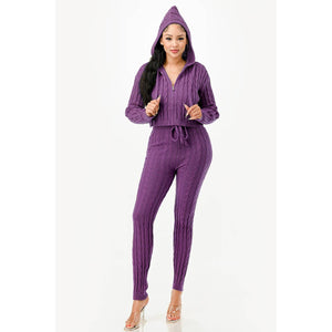 ZIP UP CABLE HOODIE SWEATER SET: HEATHER GREY / M
