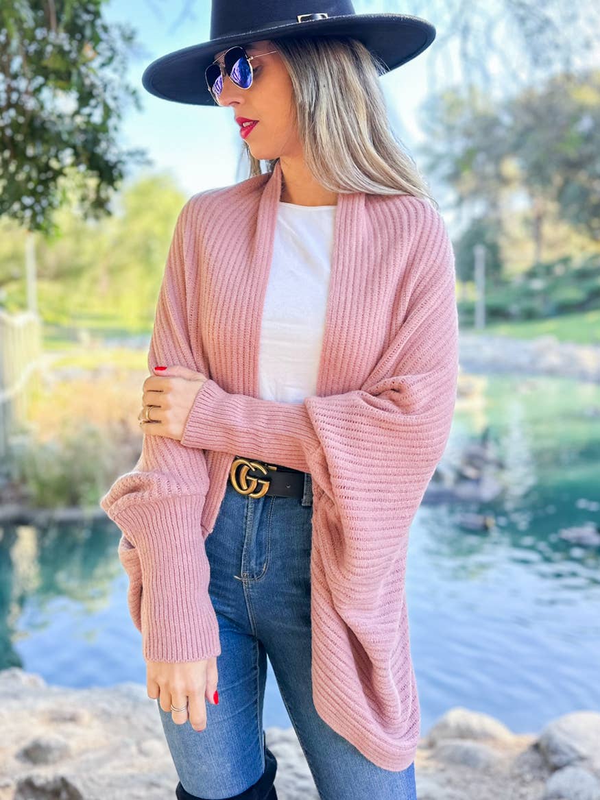 Dusty Pink Soft Rib Knitted Shrug Cardigan