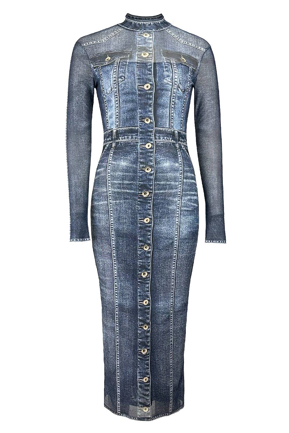 Denim Printed Midi Dress