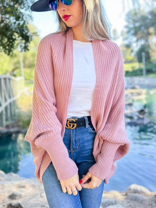 Dusty Pink Soft Rib Knitted Shrug Cardigan