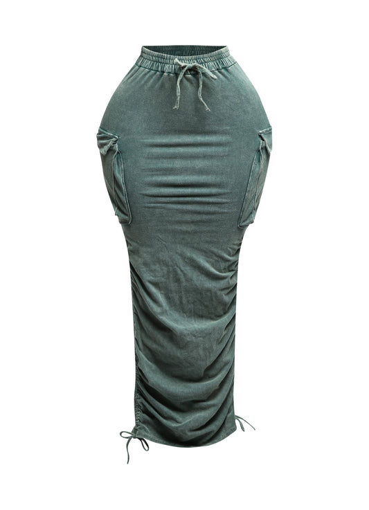 PLUS SIZED Mineral washed drawstring skirt