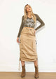 Drawstring Side Flap Y2K Cargo Column Skirt: S / Olive