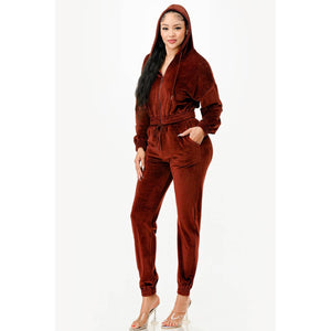 VELOUR HOODIE SET: HUNTER GREEN / M
