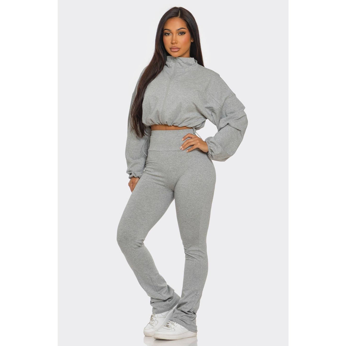 Cropped Zip Up and High Waist Jogger Set