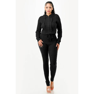 ZIP UP CABLE HOODIE SWEATER SET: HEATHER GREY / L