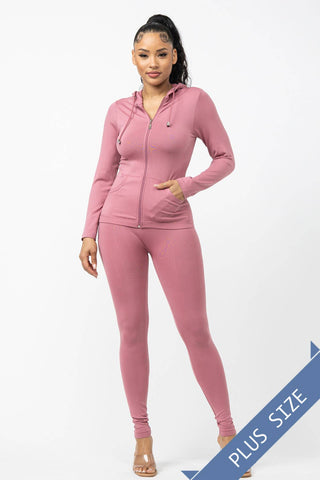 Plus Size Seamless Zip Up Hoodie And Leggings Set