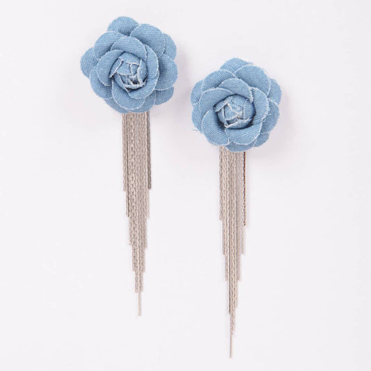 Denim Flower Metal Fringe Earring