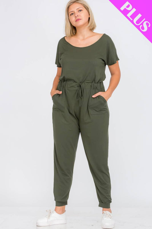 Plus Size Solid Drawstring Jumpsuit