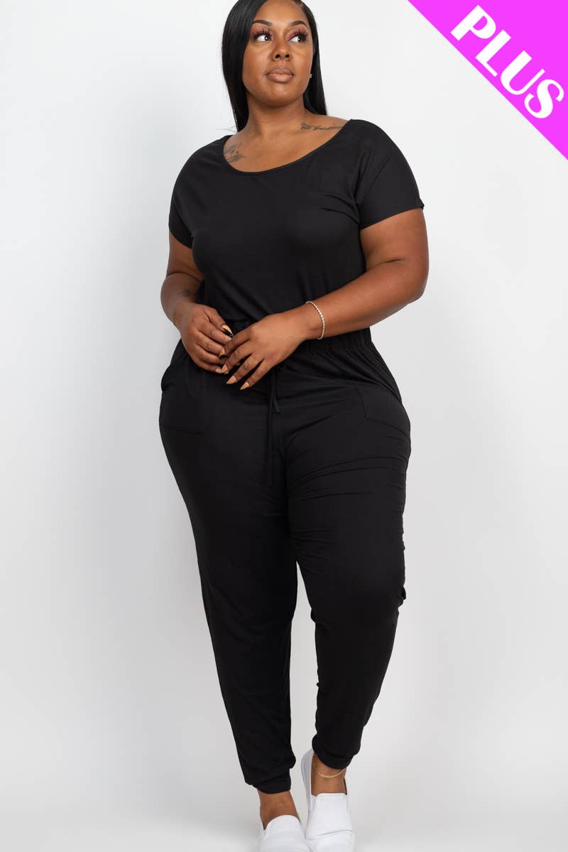 Plus Size Solid Drawstring Jumpsuit