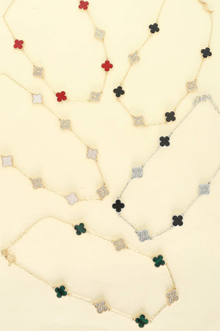 Quatrefoil Gemstone Pave Station Necklace