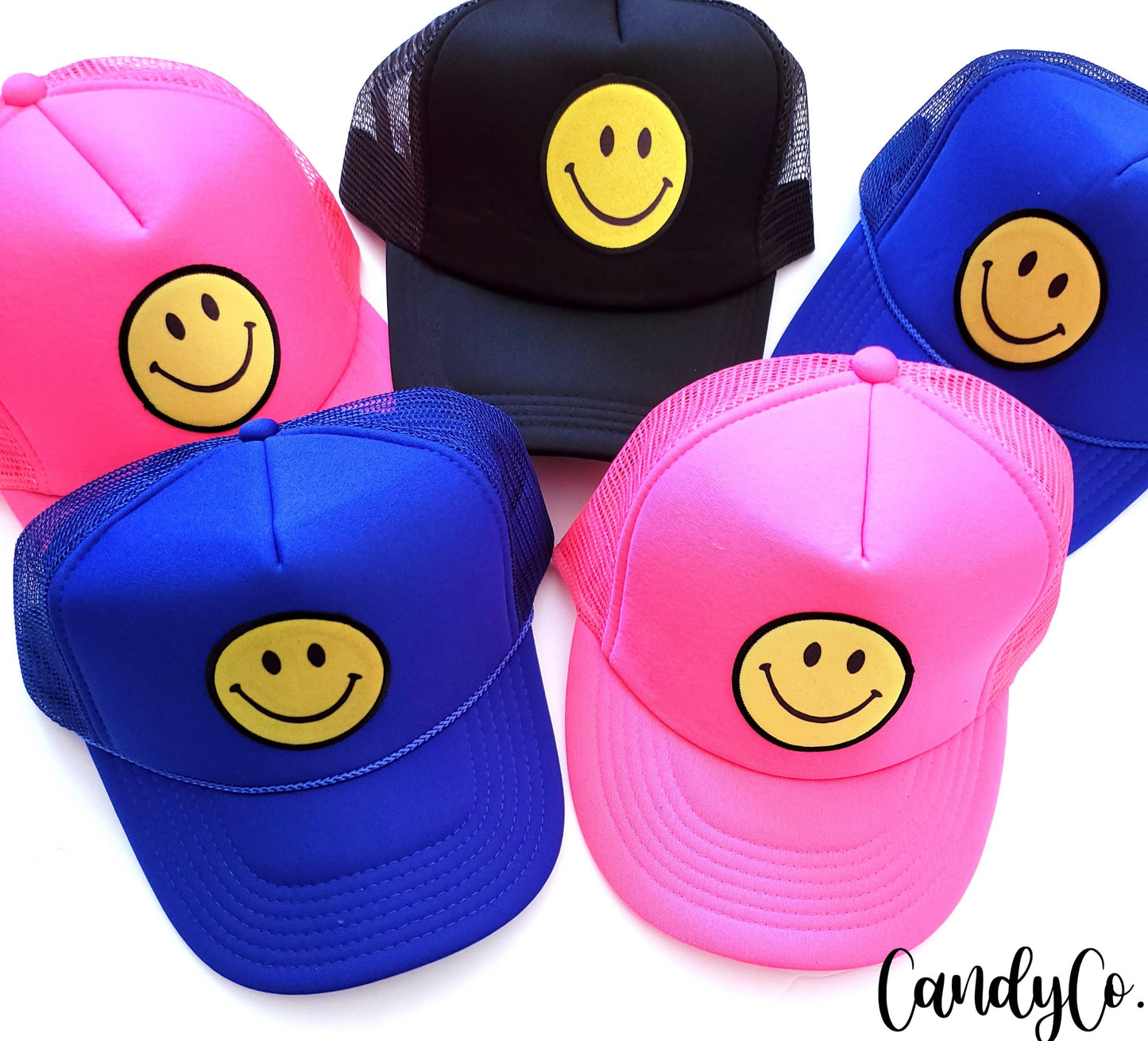 Smiley Face Patch Pink Trucker Hat cap