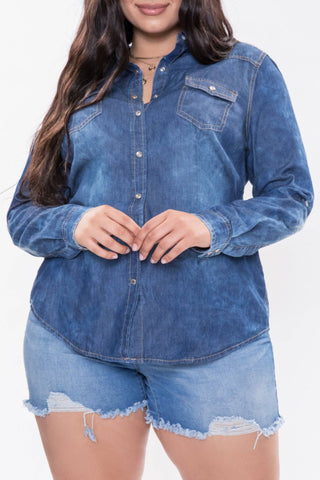 Plus Size Chambray Long Sleeve Top