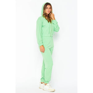 French Terry Drawstring Hoodie and Jogger Set: GREY / S