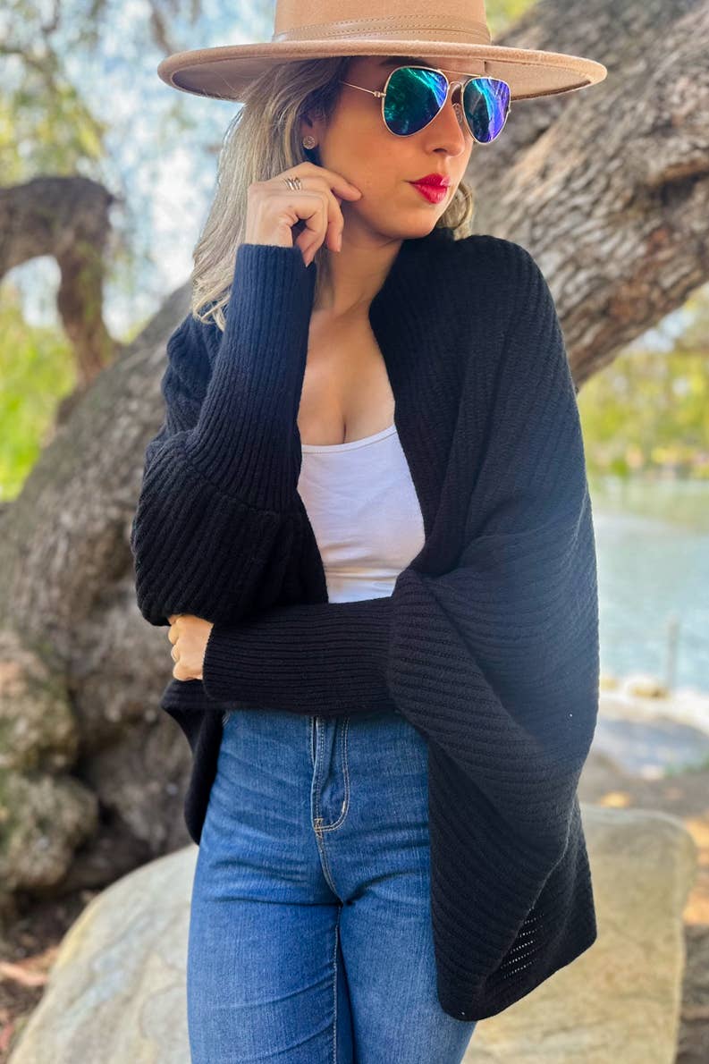 Black Soft Rib Knitted Shrug Cardigan