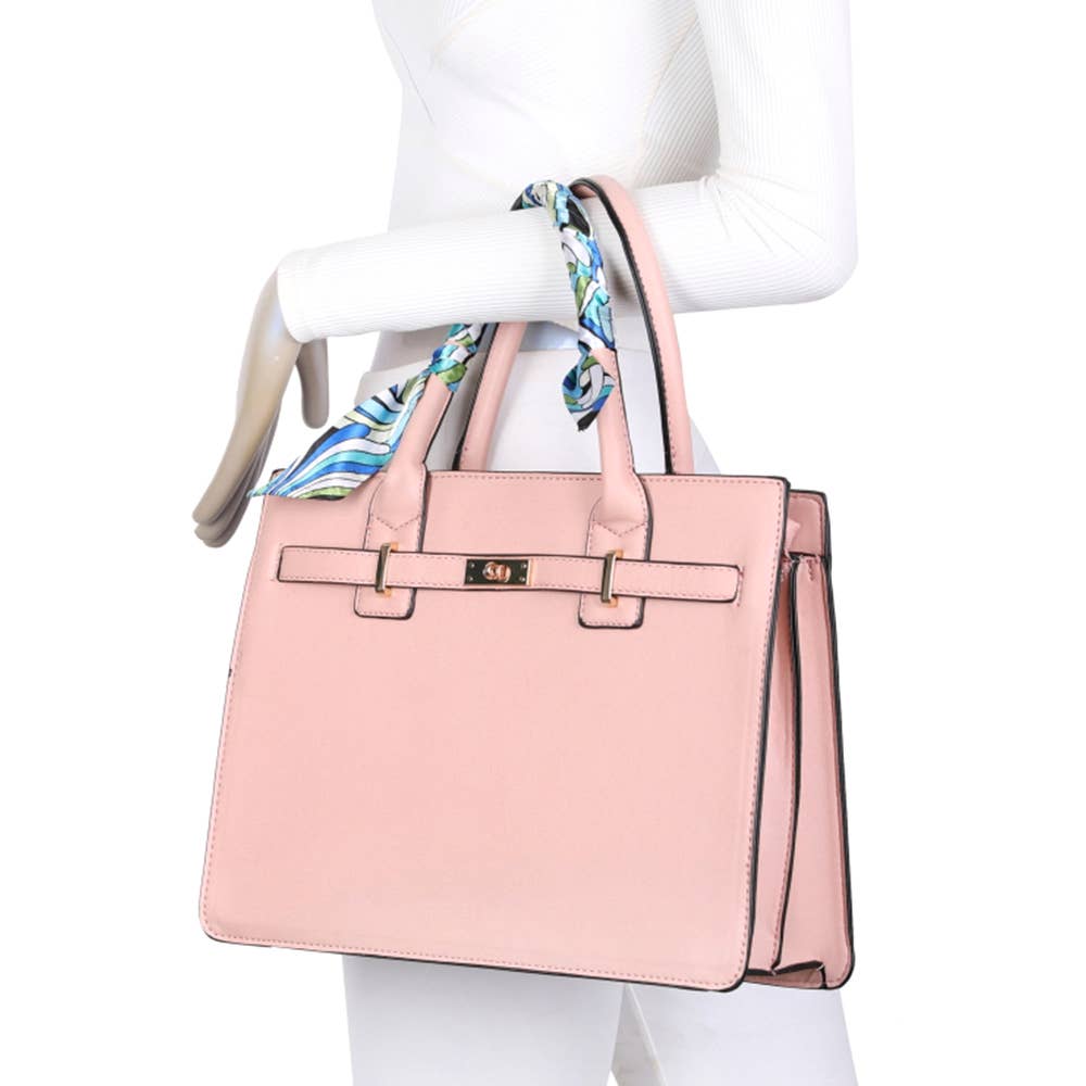 CHIC SCARF HANDLE LOCK SATCHEL BAG with Wallet