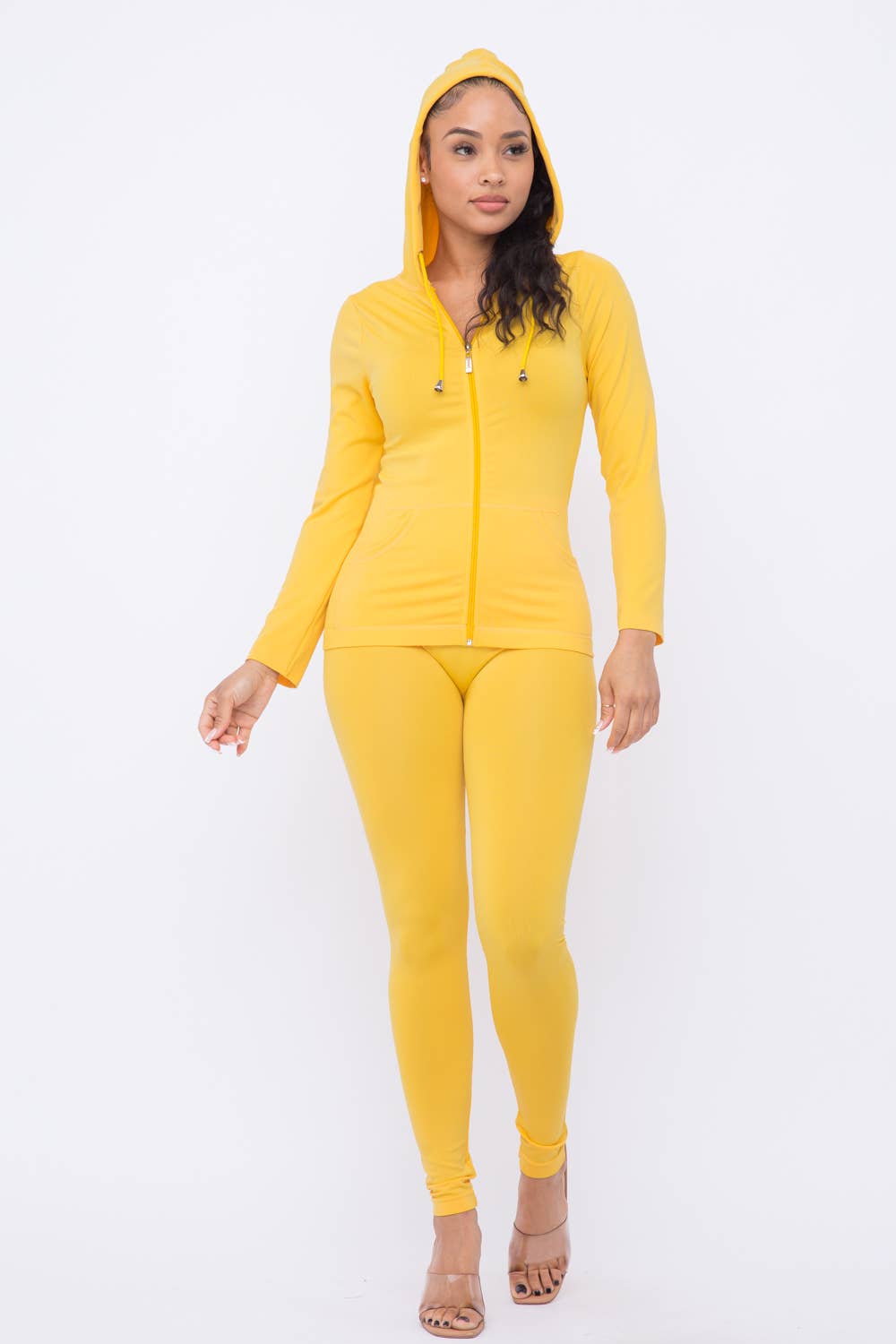 Plus Size Seamless Zip Up Hoodie And Leggings Set