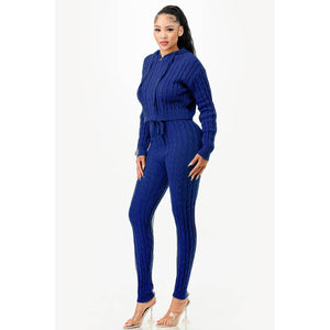 ZIP UP CABLE HOODIE SWEATER SET: HEATHER GREY / XL