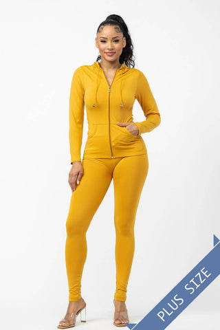 Plus Size Seamless Zip Up Hoodie And Leggings Set