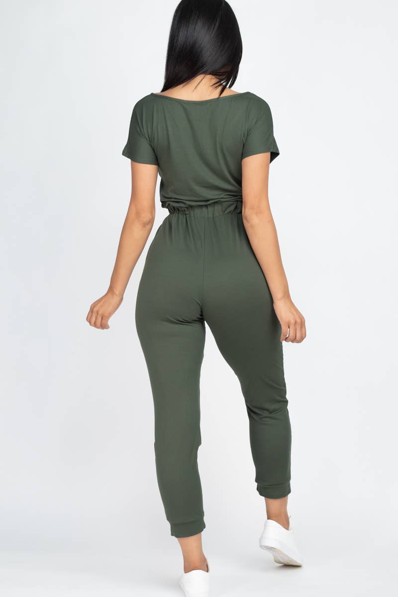 Two-way Shoulder Drawstring Jumpsuit