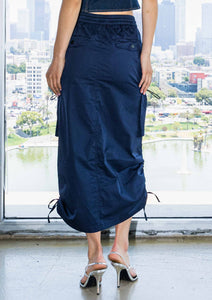 Drawstring Side Flap Y2K Cargo Column Skirt: S / Olive