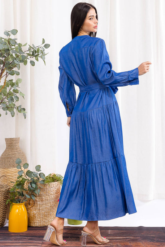 H007R-S Tiered Button-Down Maxi Dress