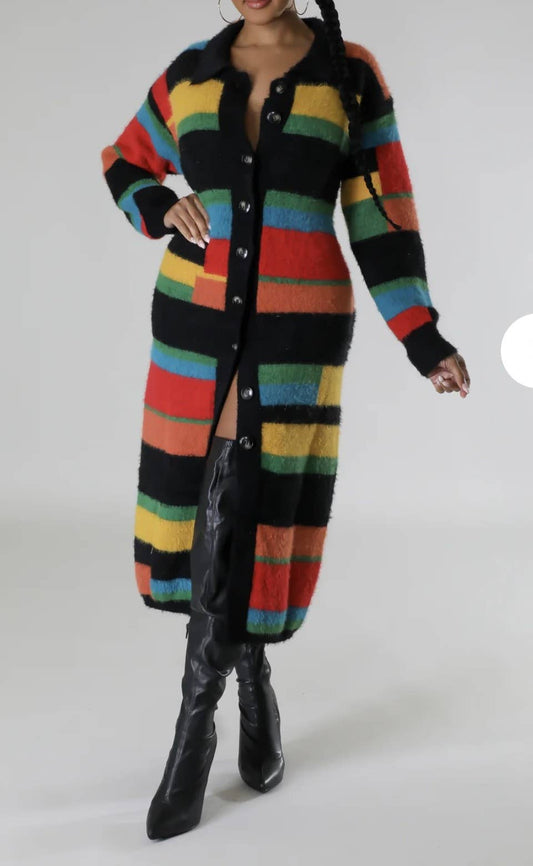 WOMEN'S OVERSIZED MULTICOLOR PATTERN LONG CARDIGAN