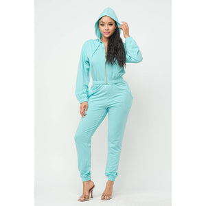 French Terry Drawstring Hoodie and Jogger Set: GREY / S