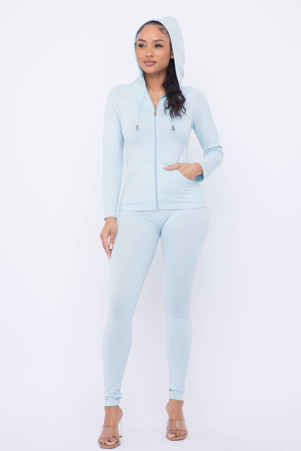 Plus Size Seamless Zip Up Hoodie And Leggings Set