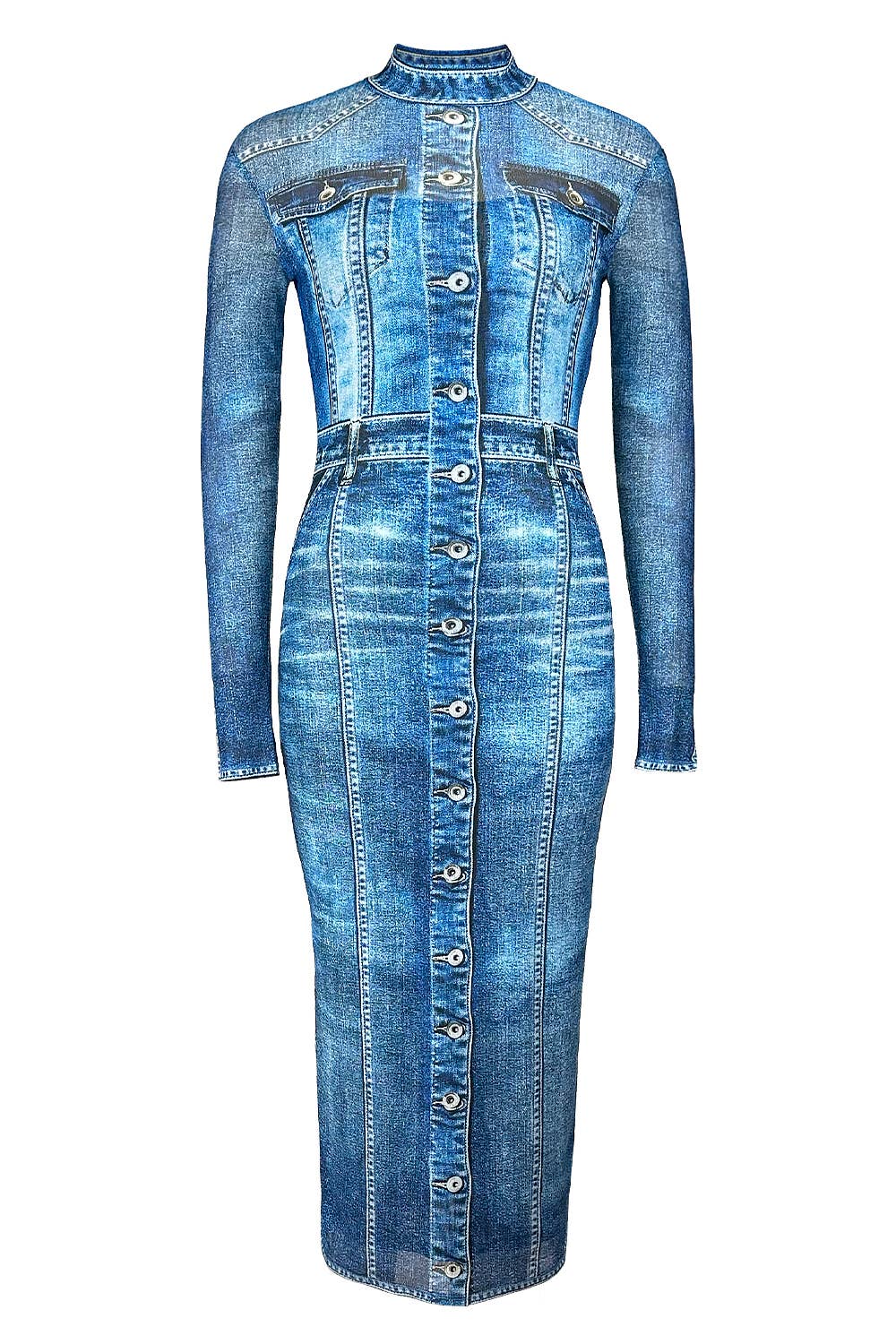 Denim Printed Midi Dress