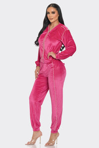 JOGGER WITH PEARLS SET: Black / S