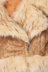 Charlie Notched Collar Faux Fur Mustang Jacket (HDJ30908): Taupe / M