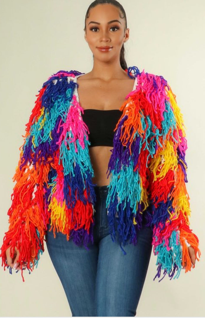 Multi coloured shaggy outlet cardigan