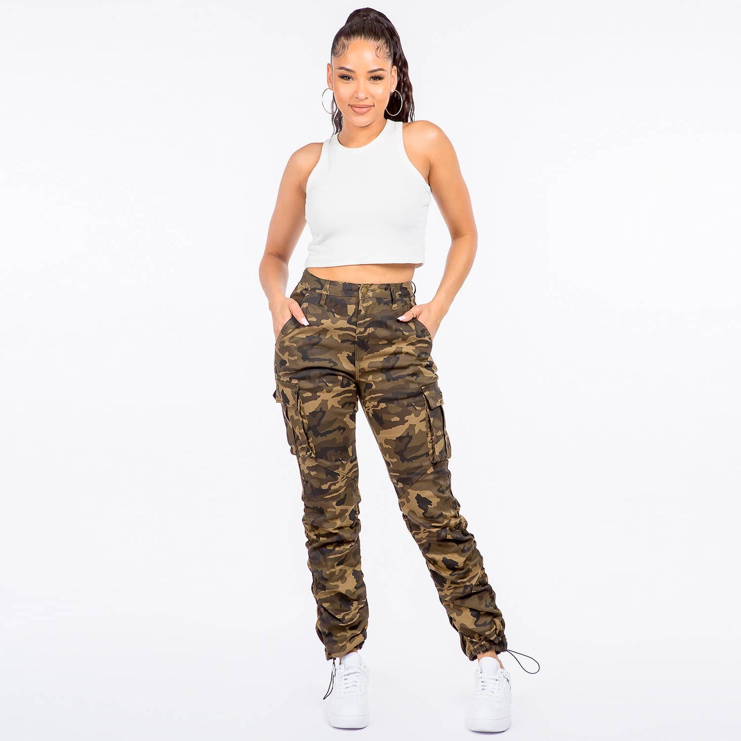 HIGH WAIST SHIRRED LEG JOGGER PANTS-RJJ20422CM