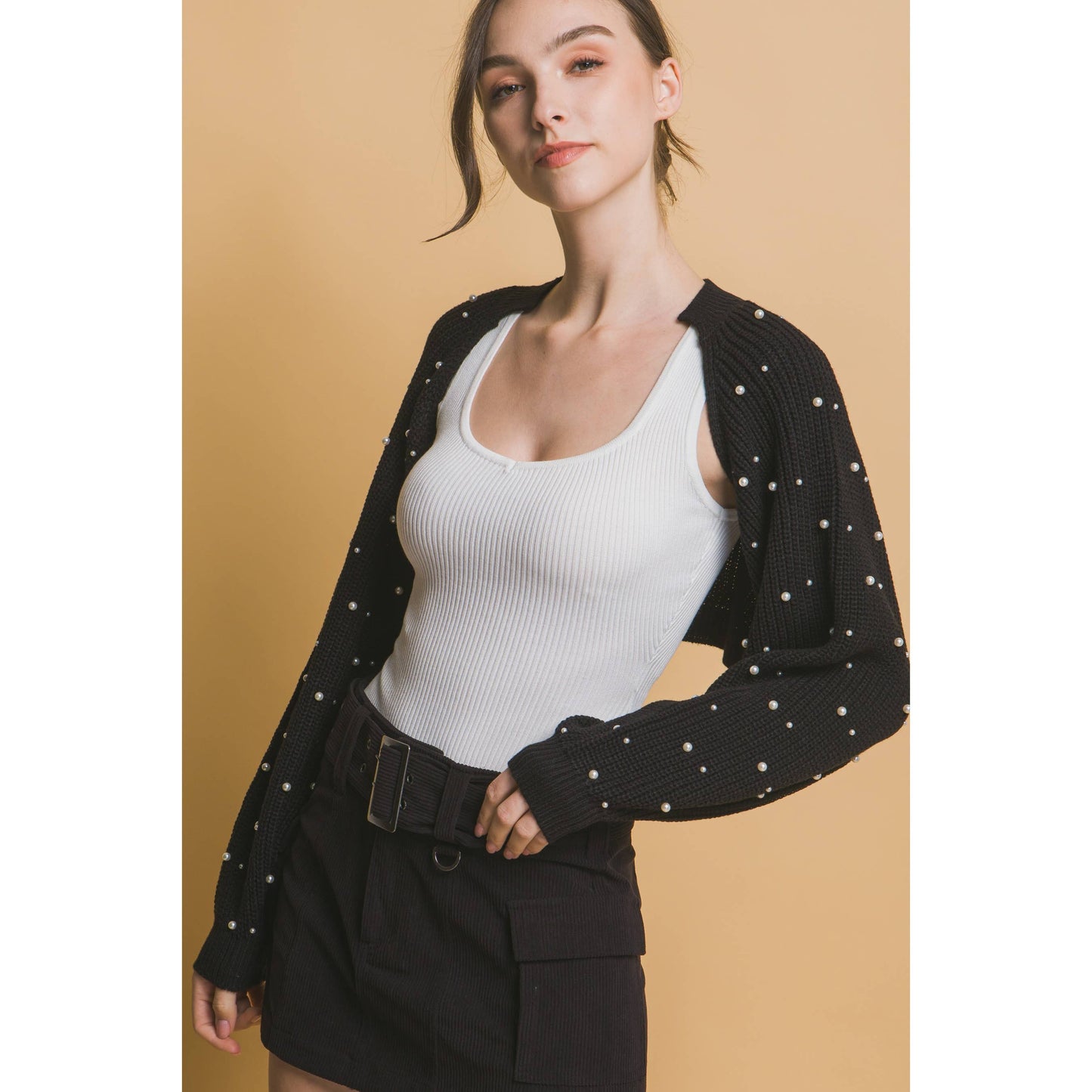 Pearl Beaded Long Sleeve Shrug Bolero