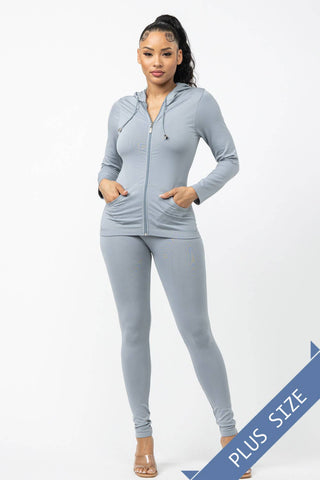 Plus Size Seamless Zip Up Hoodie And Leggings Set