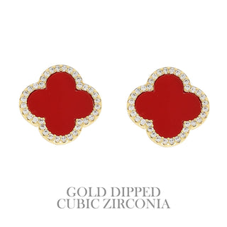 Gold Dipped Enamel Quatrefoil Earrings