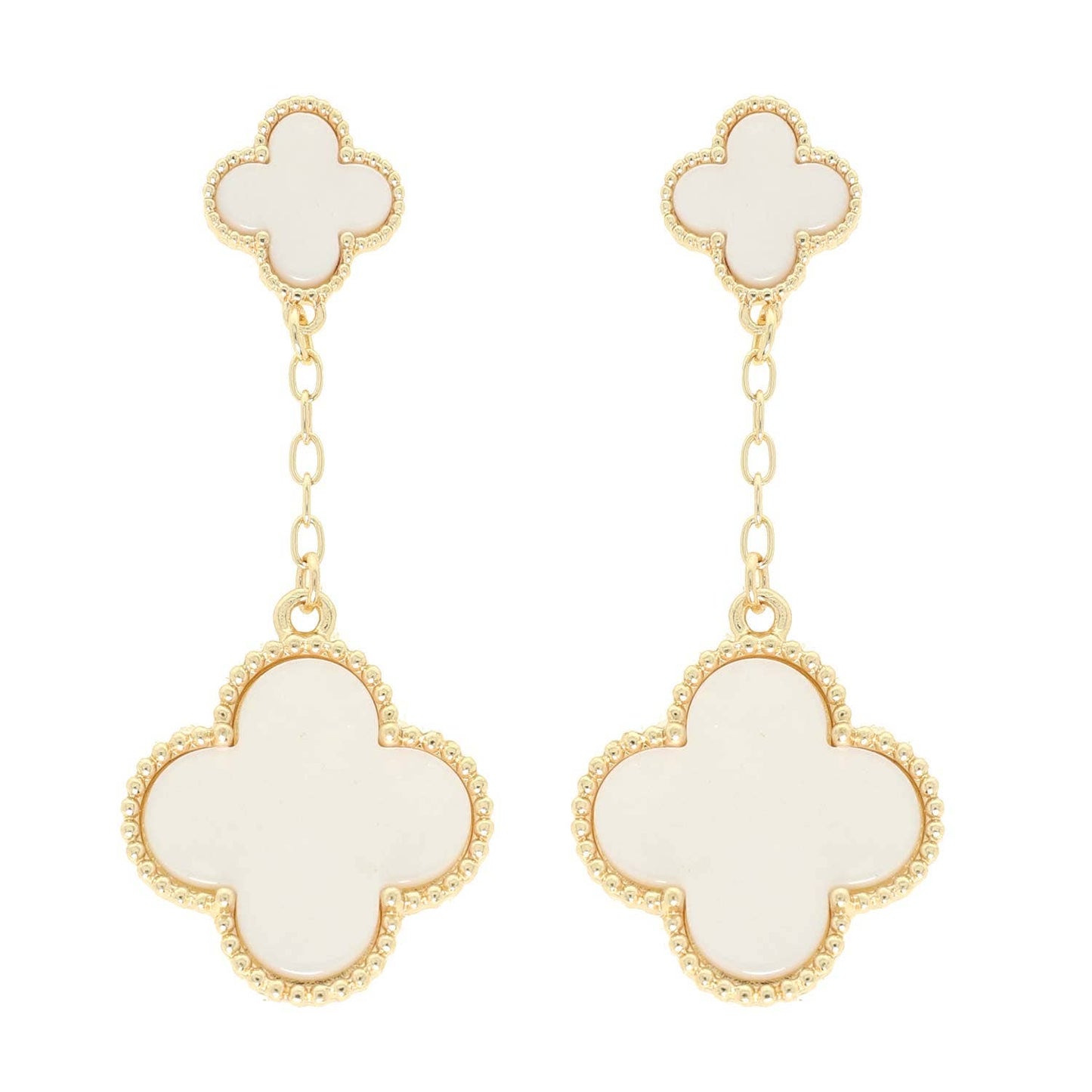 Quatrefoil Gemstone Pave Chain Drop Earrings