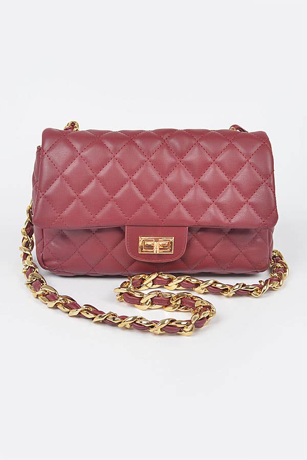 Quilted Faux Leather Shoulder Bag W/Oversized Chain